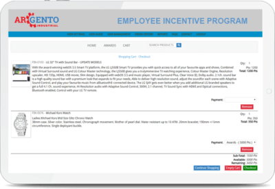 Employee incentive website checkout page